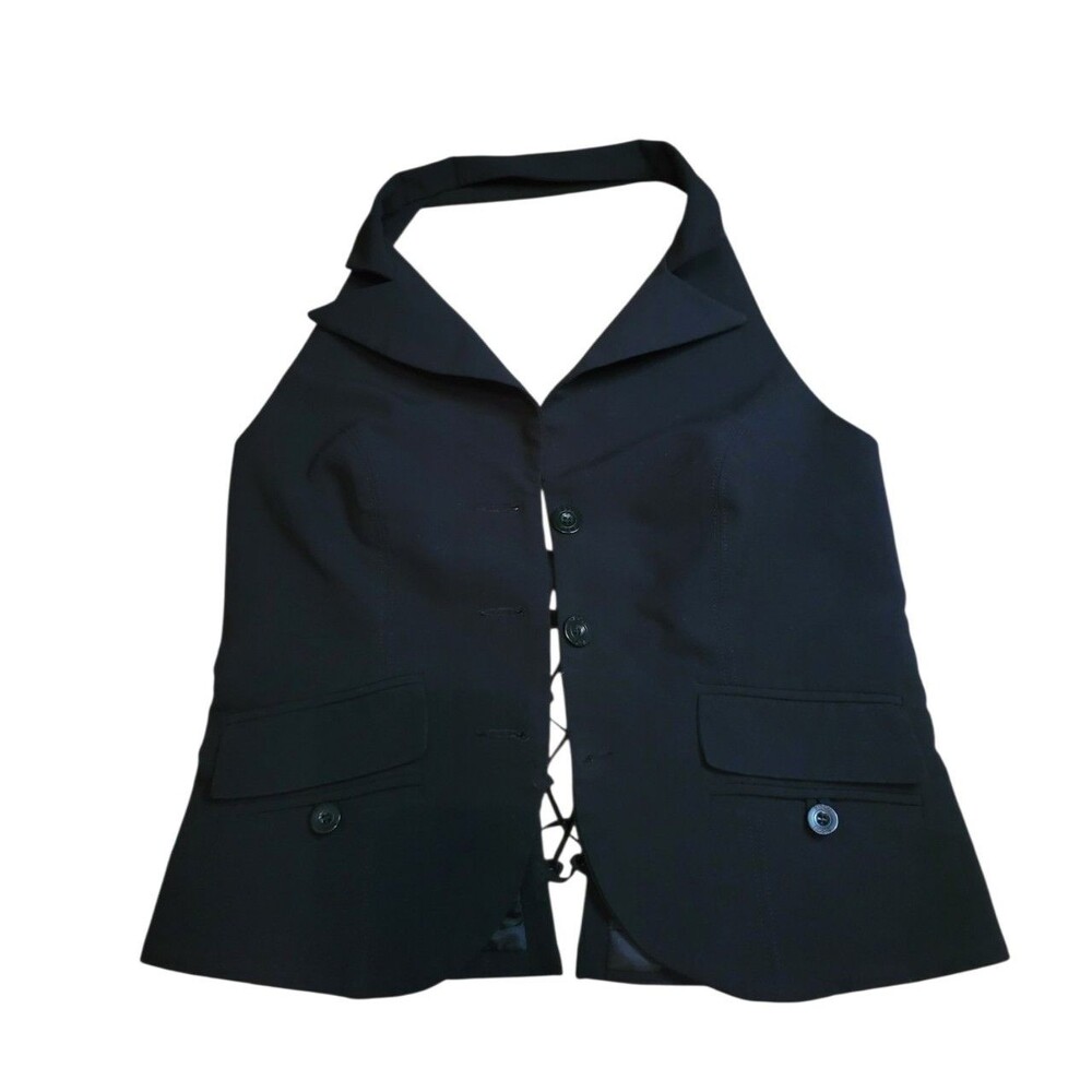 Bisou Bisou Michele Bohbot Women's Black Halter Neck Vest w/ Lace-Up Back Sz. 12